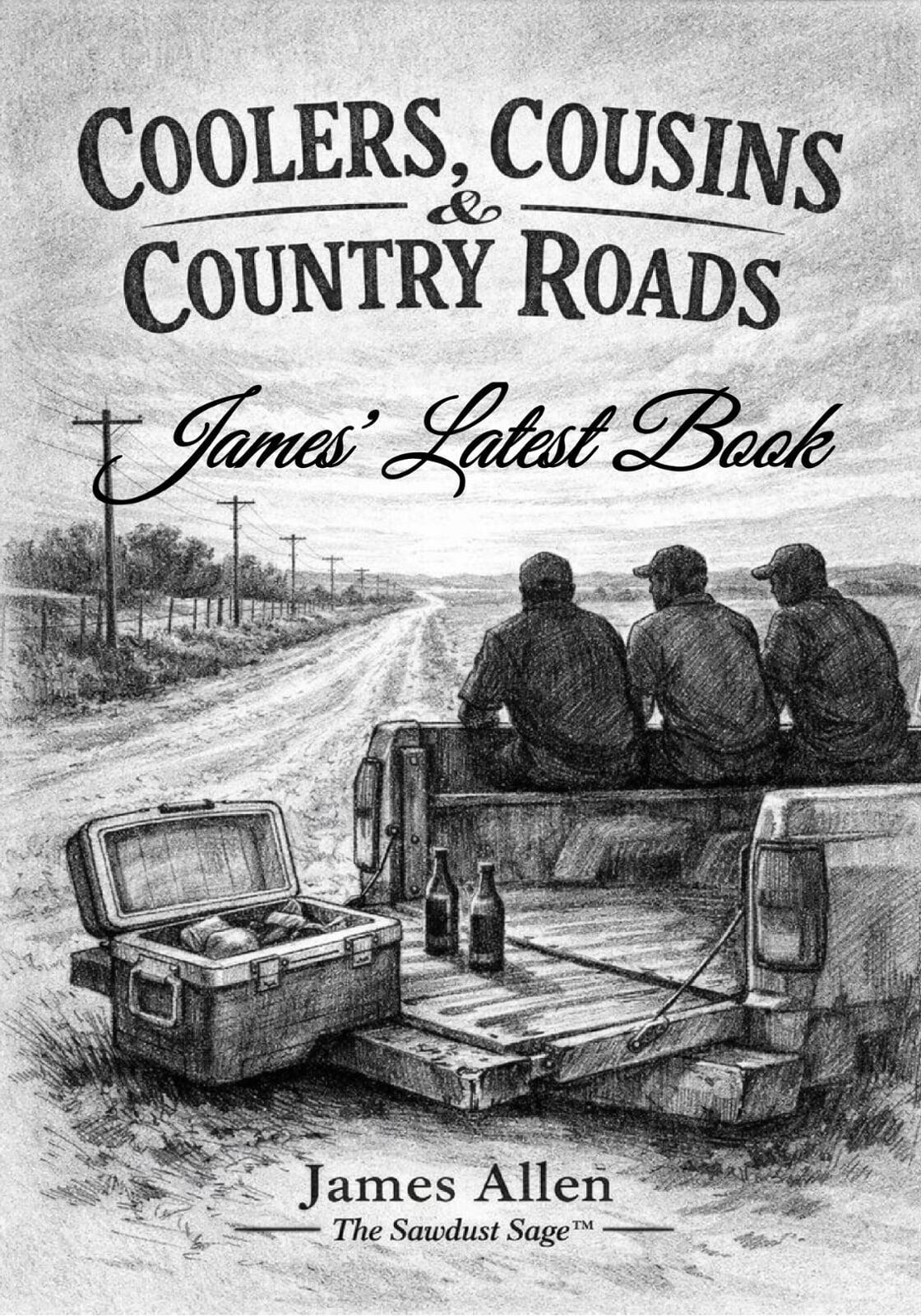 Cover of Coolers, Cousins, & Country Roads by James Allen, part of the Sawdust Sage The Barrooms, Beers & Backyard Barbecues Collection